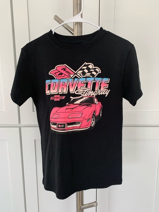 General Motors Tops - GM Corvette Stingray Graphic Tee - Black with Pink Accent, Size XS.